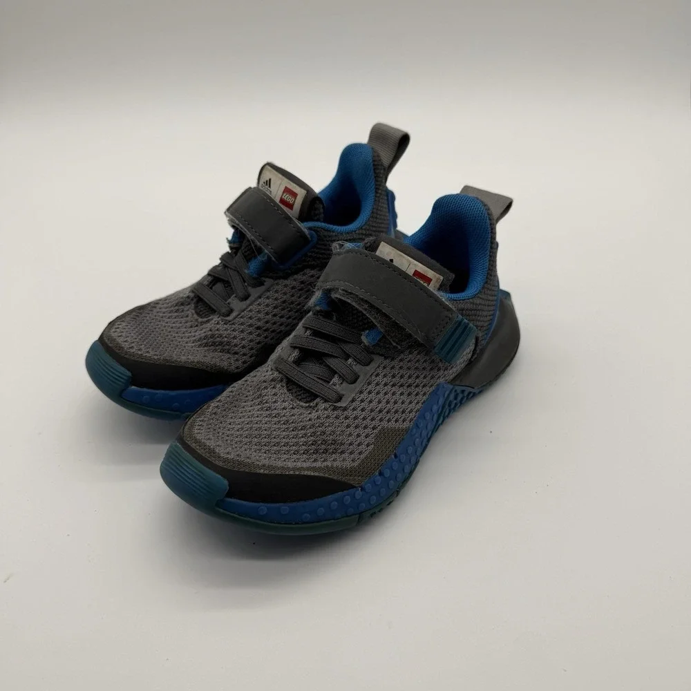 Adidas x LEGO Kids Sneakers size 11K Gray Blue hook and loop Strap Running Shoe